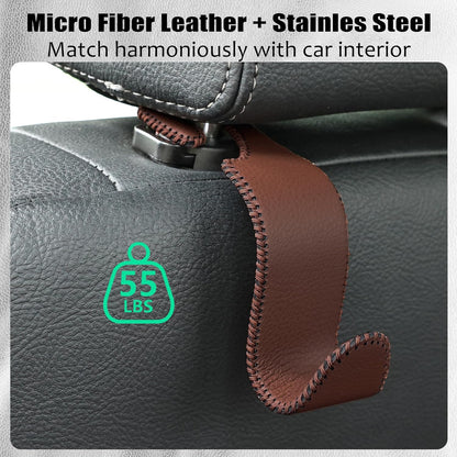 Car Seat Headrest Hook 55lb Heavy Duty Metal Hanger with Leather for Bags