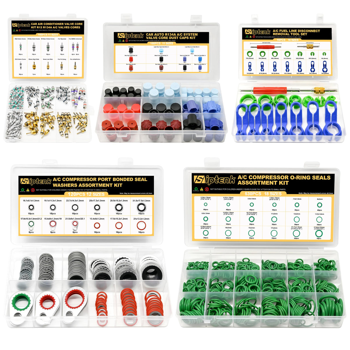 Siptenk 160PCS Car A/C Valve Cores, A/C R12 R134a Schrader Valve Kit