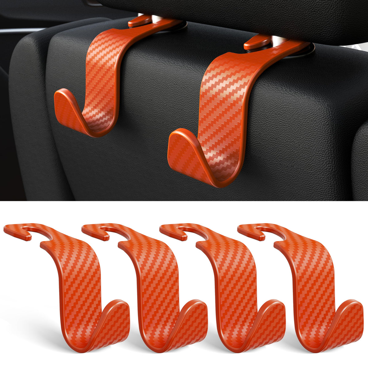4-Pack Car Headrest Hooks Holds 55lbs Seat Storage Organizer for Bags