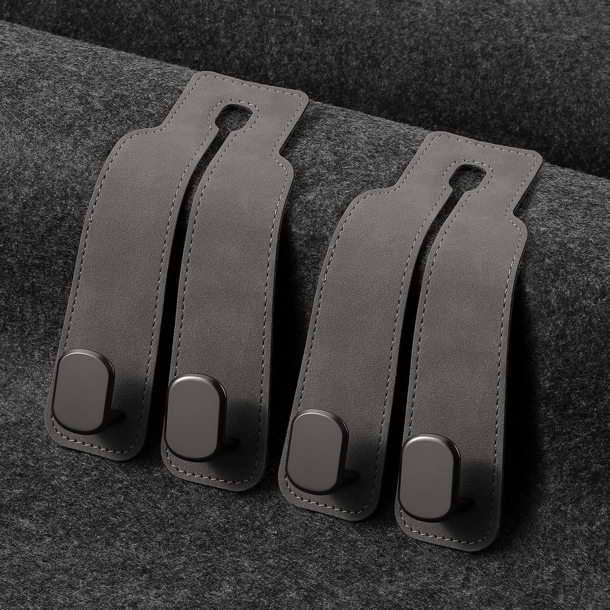KINIVA Car Seat Headrest Storage Hooks, Set of 2, Suede PU Leather, Double Hooks (Grey)